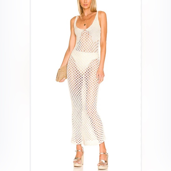 Misa Los Angeles Ursula Tank Crochet Midi Slip Dress Natural / Ivory Medium M - Picture 1 of 9